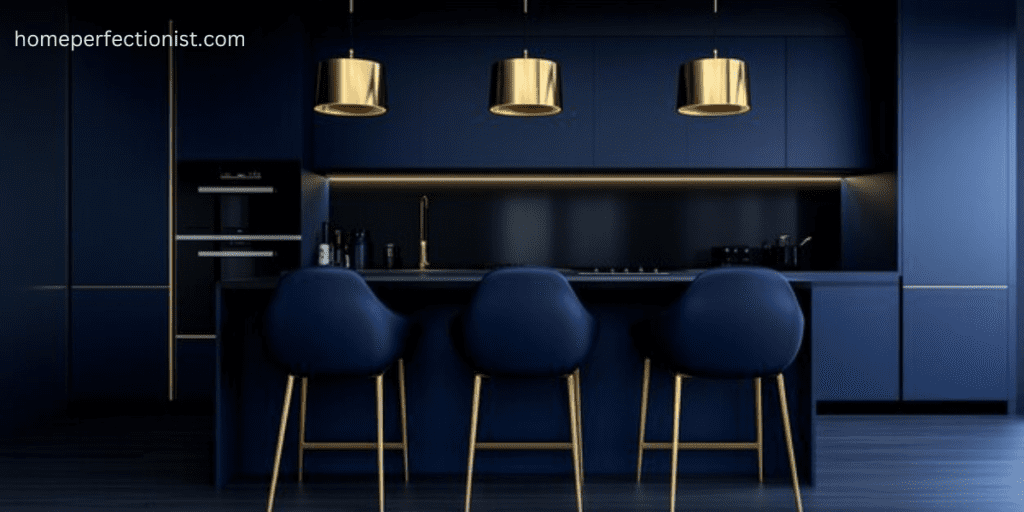 Navy Blue Kitchen Cabinets with Black Hardware